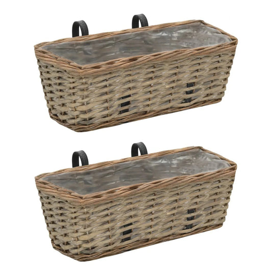 15.7 Inch Balcony Planters Set of 2 Railing Hanging Wicker with PE Lining for Outdoor Garden Decor Growing Vegetables Herbs and Flowers