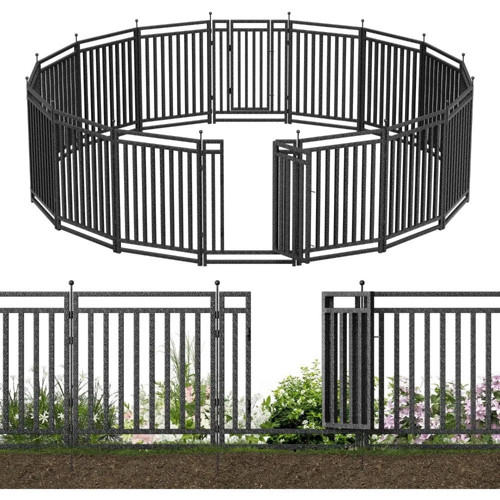 Decorative Garden Fence Metal Dog Fence Outdoor Yard 36ft Long 40in High 14 Panels 2 Gates Rustproof Animal Barrier Fence