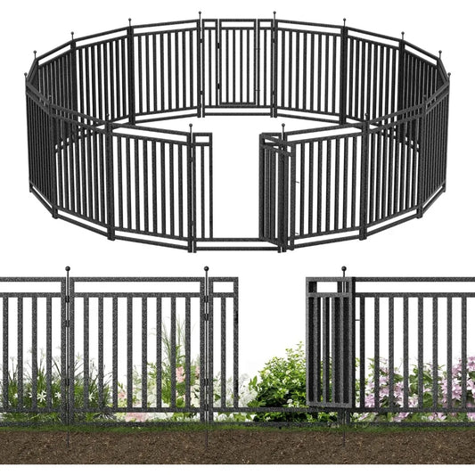 Decorative Garden Fence Metal Dog Fence Outdoor Yard 36ft Long 40in High 14 Panels 2 Gates Rustproof Animal Barrier Fence