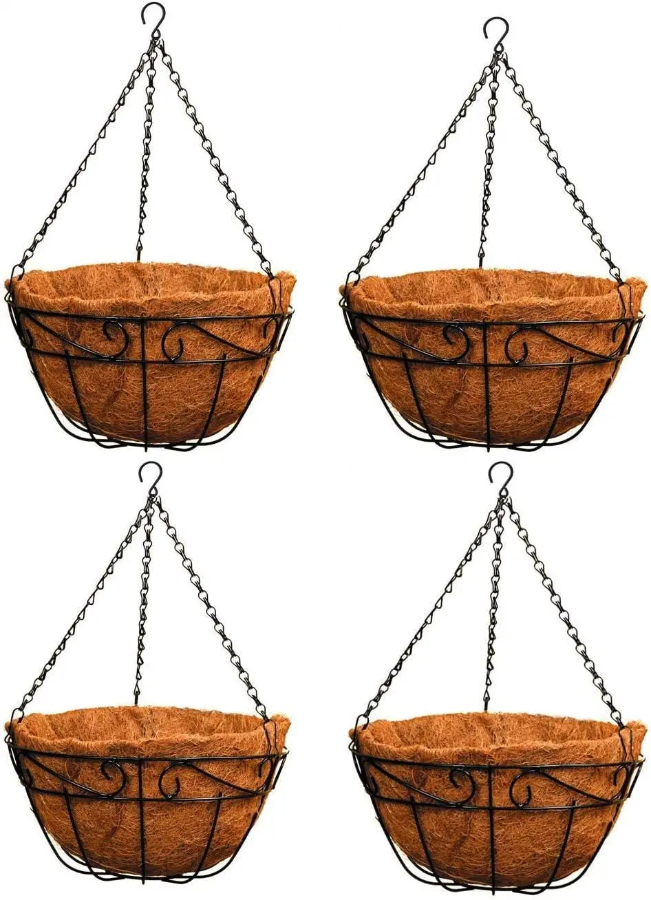 Metal Hanging Planter Basket Round Wire Plant Holder Chain Porch Decor Flower Pot Hanger Garden Decoration Indoor Outdoor
