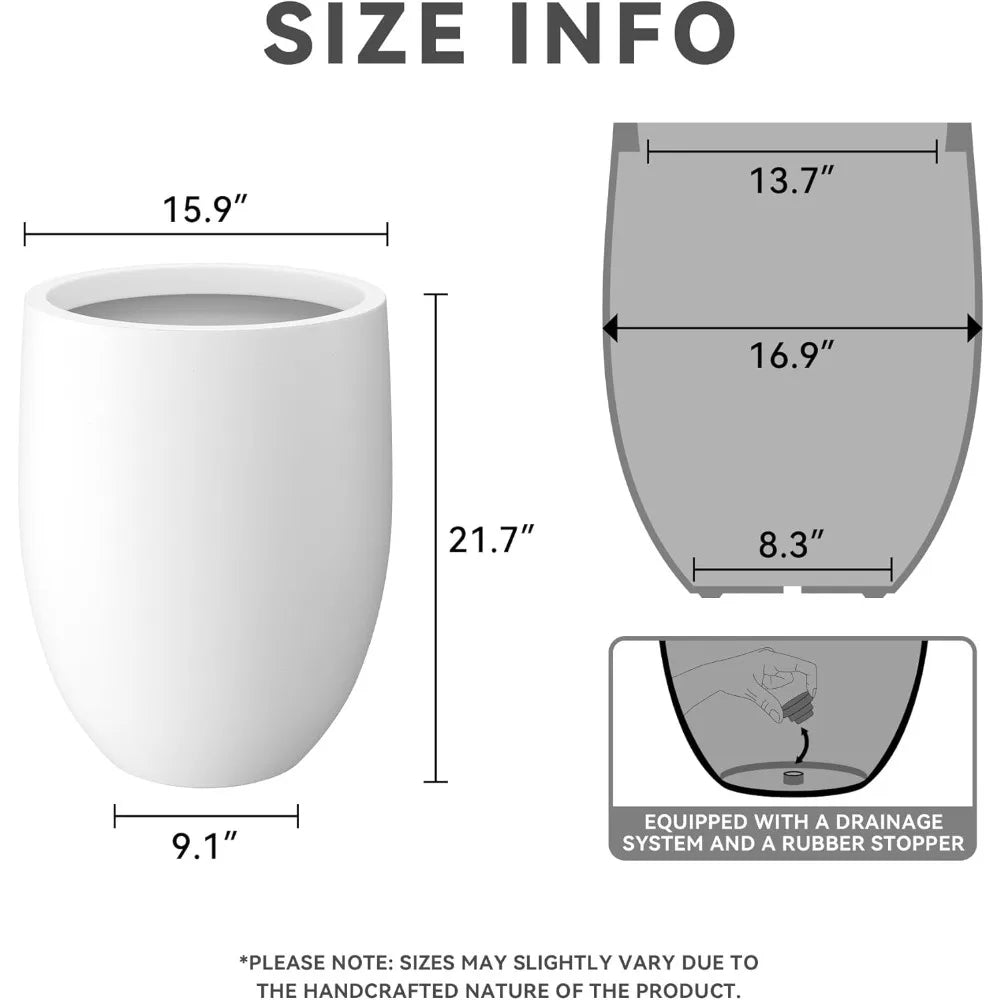 Kante 21.7 Inch Height Snow White Concrete Tall Planter Large Outdoor Indoor Decorative Pot with Drainage Hole and Rubber Plug Modern Design