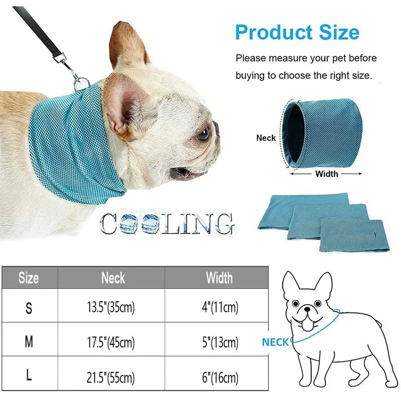 Summer Ice Dog Collar Reusable Cooling Bandana with Leash Hole Prevent Heat Stroke Outdoor Breathable Pet Scarf