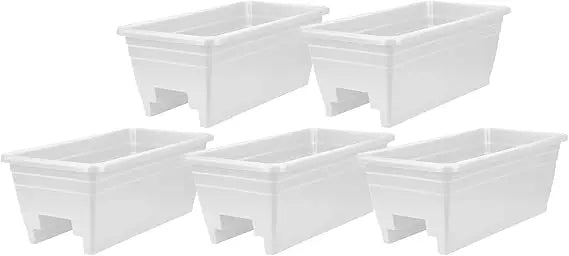 The HC Companies 24 Inch Wide Heavy Duty Plastic Deck Rail Mounted Garden Flower Planter Box with Removable Drainage Plugs White