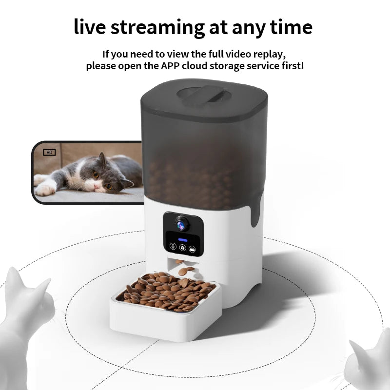 PAPIFEED Cat Automatic Feeder WiFi Intelligent Timed Pet Food Dispenser 6L Video Model