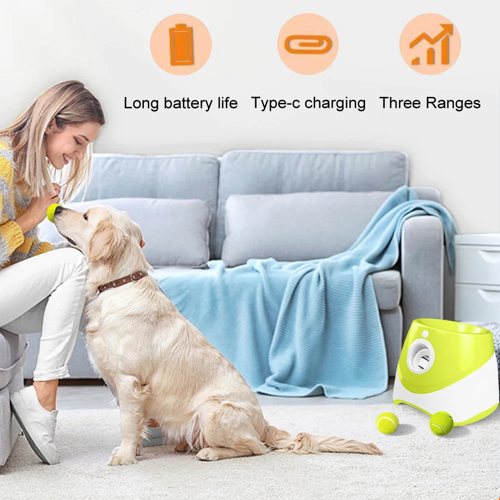 Automatic Dog Tennis Ball Launcher Interactive Pet Toy Rechargeable Ball Throwing Machine
