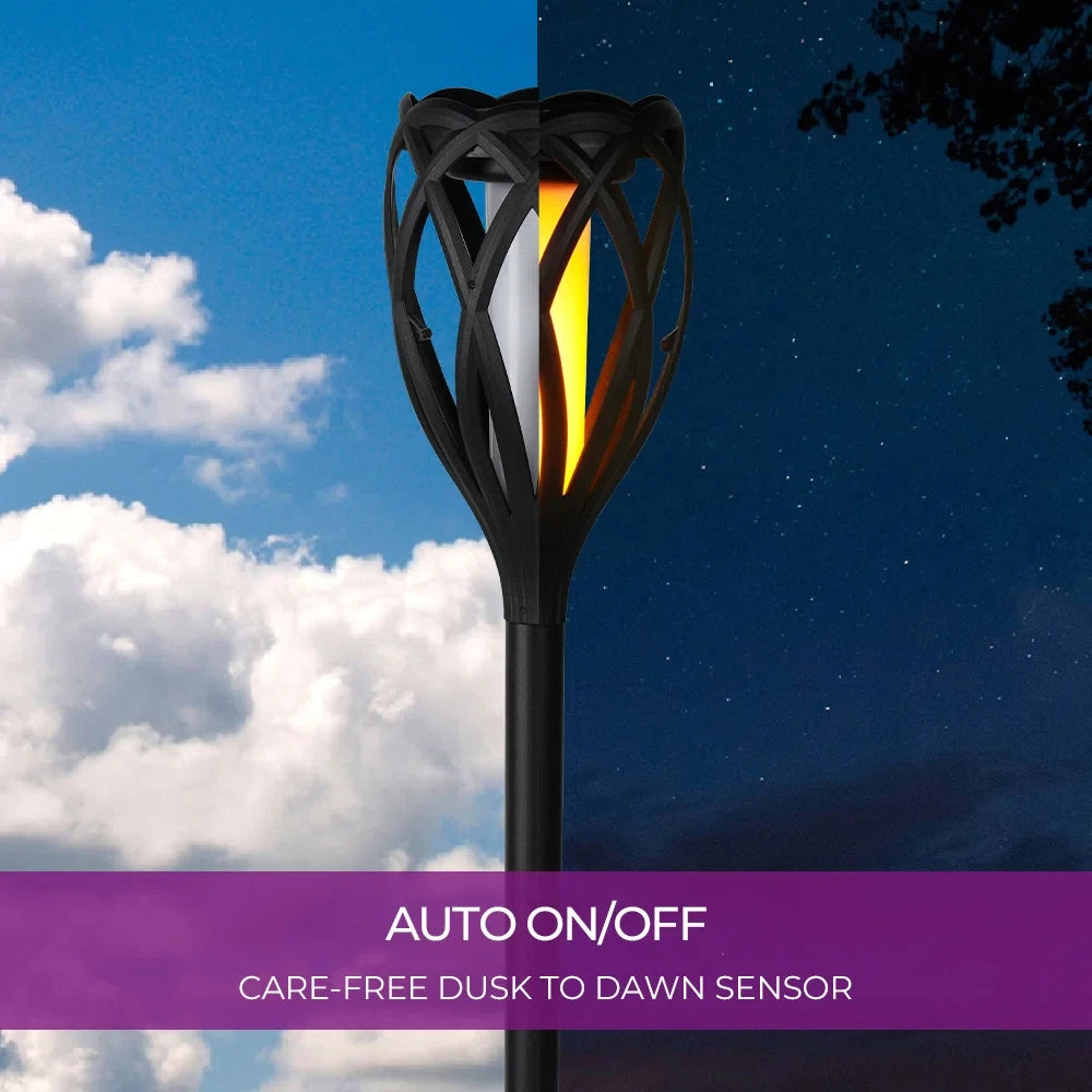 4 Piece Solar Light Outdoor Hanging 3 in 1 Pathway Torch Lights with Flickering Flame Auto Landscape Lights for Garden Lawn