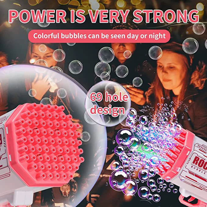 Bubble Gun Kids Toys Rocket 69 Holes Soap Bubbles Machine