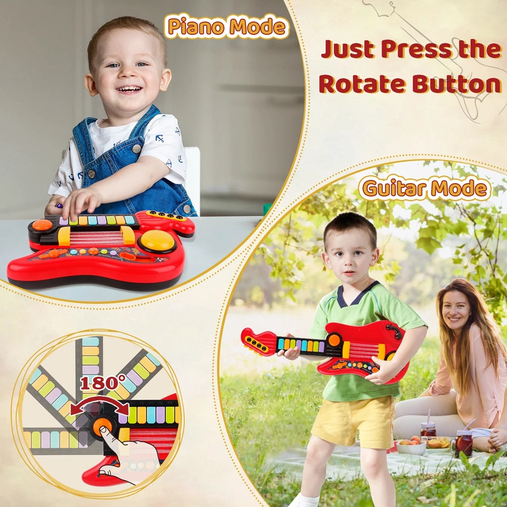 2 In 1 Electric Kids Guitar Toy Foldable Piano Musical Instrument Educational Gift For Boys And Girls