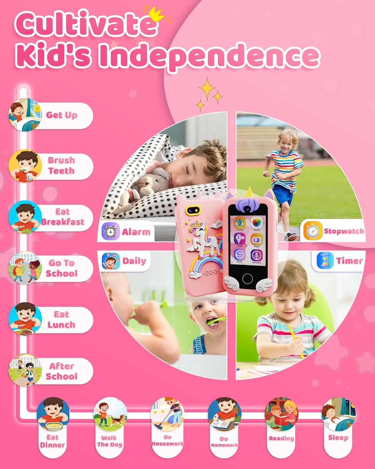 Kids Phone Toys for Girls Age 3-8 with MP3 Music Player