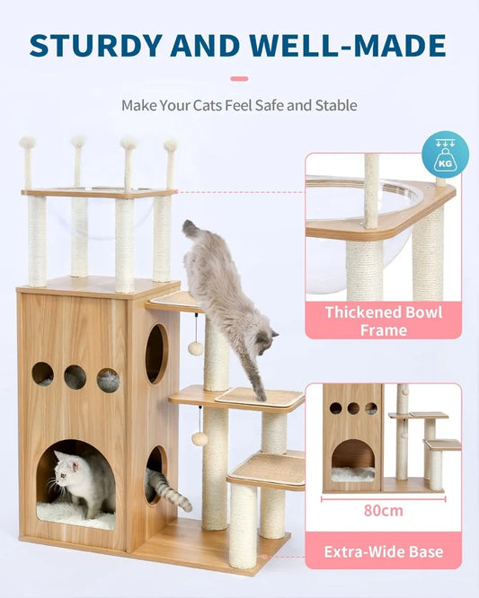 Modern Cat Tree with Scratch Post for Large Cats