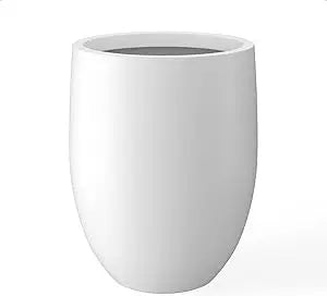 Kante 21.7 Inch Height Snow White Concrete Tall Planter Large Outdoor Indoor Decorative Pot with Drainage Hole and Rubber Plug Modern Design