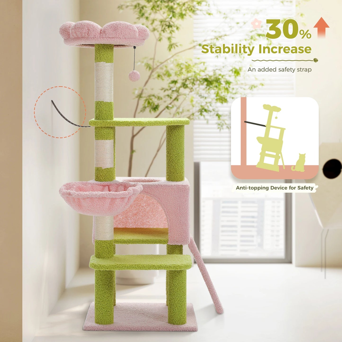 Flower Cat Tree Multi Level Cat Tower with Sisal Covered Scratching Posts Cute Cat Condo for Indoor Small Medium Cats Top Perch