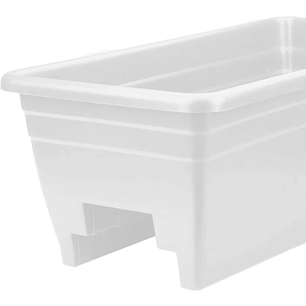The HC Companies 24 Inch Wide Heavy Duty Plastic Deck Rail Mounted Garden Flower Planter Box with Removable Drainage Plugs White